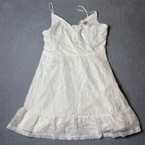 Speechless Dress Juniors XL Cream Lace Ruffled Spaghetti Strap‎ Mini NEW